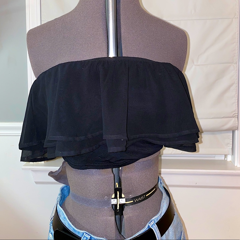 Black Strapless Bandeau-Style Top Size M